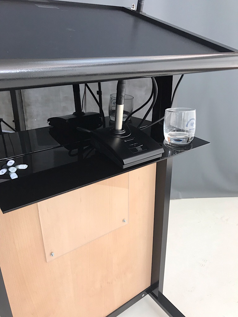 The Lectern Equipment Shelf is a practical and professional accessory designed to keep presentation equipment organised, secure, and within easy reach.